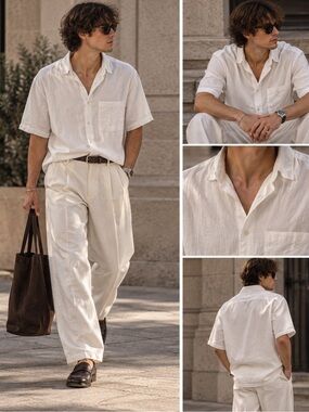 8 BY YOOX MEN’S LINEN COTTON BUTTON UP SHIRT SIZE L MADE IN ITALY